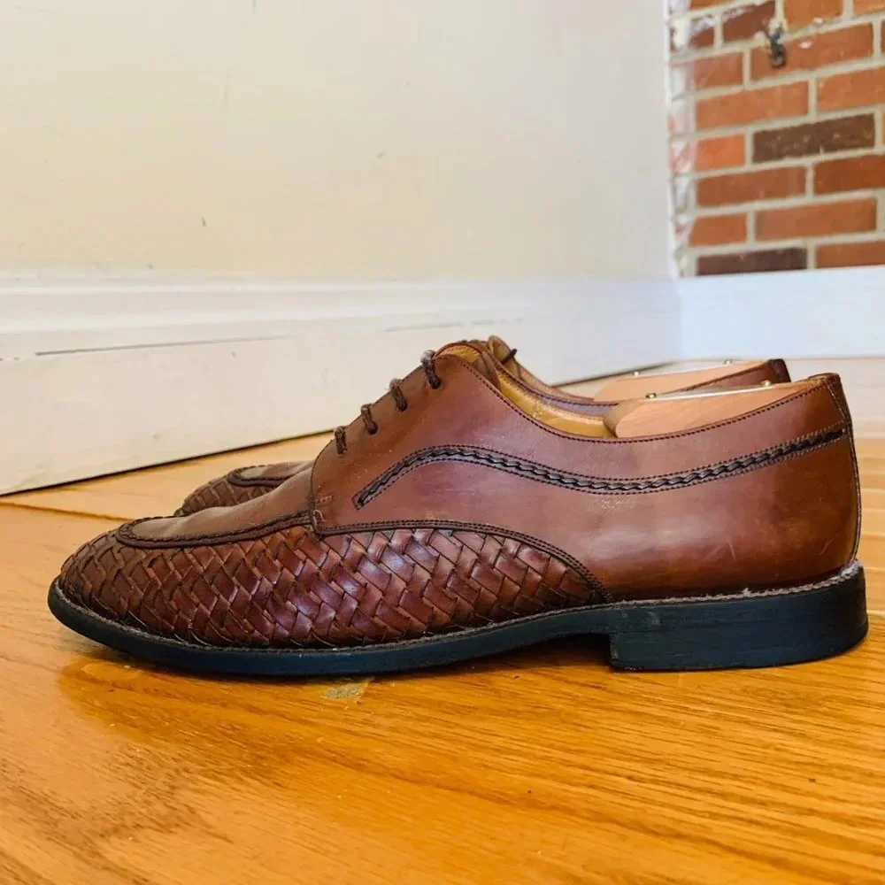Italian Hand- Made Woven Leather 'Mezlan' Oxford Shoes Men's Size 9 W